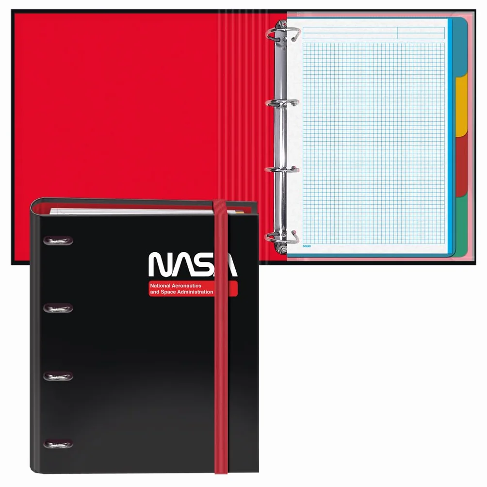 Dohe - Segregator z 4 pierścieniami, 100 arkuszy - format A4, zamknięcie gumowe, 4 przekładki kolorów, koperta na dokumenty, papier 90 g/m², kompresor, przybory szkolne