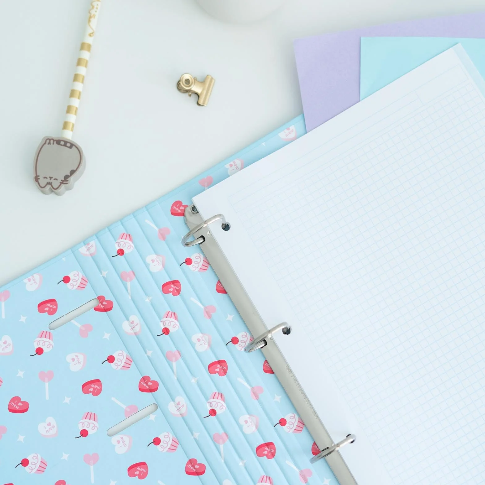 Grupo Erik Pusheen 4 Ring Binder | A4 Foldekoty | 10.6 x 12.6 cali - 27 x 32 cm
