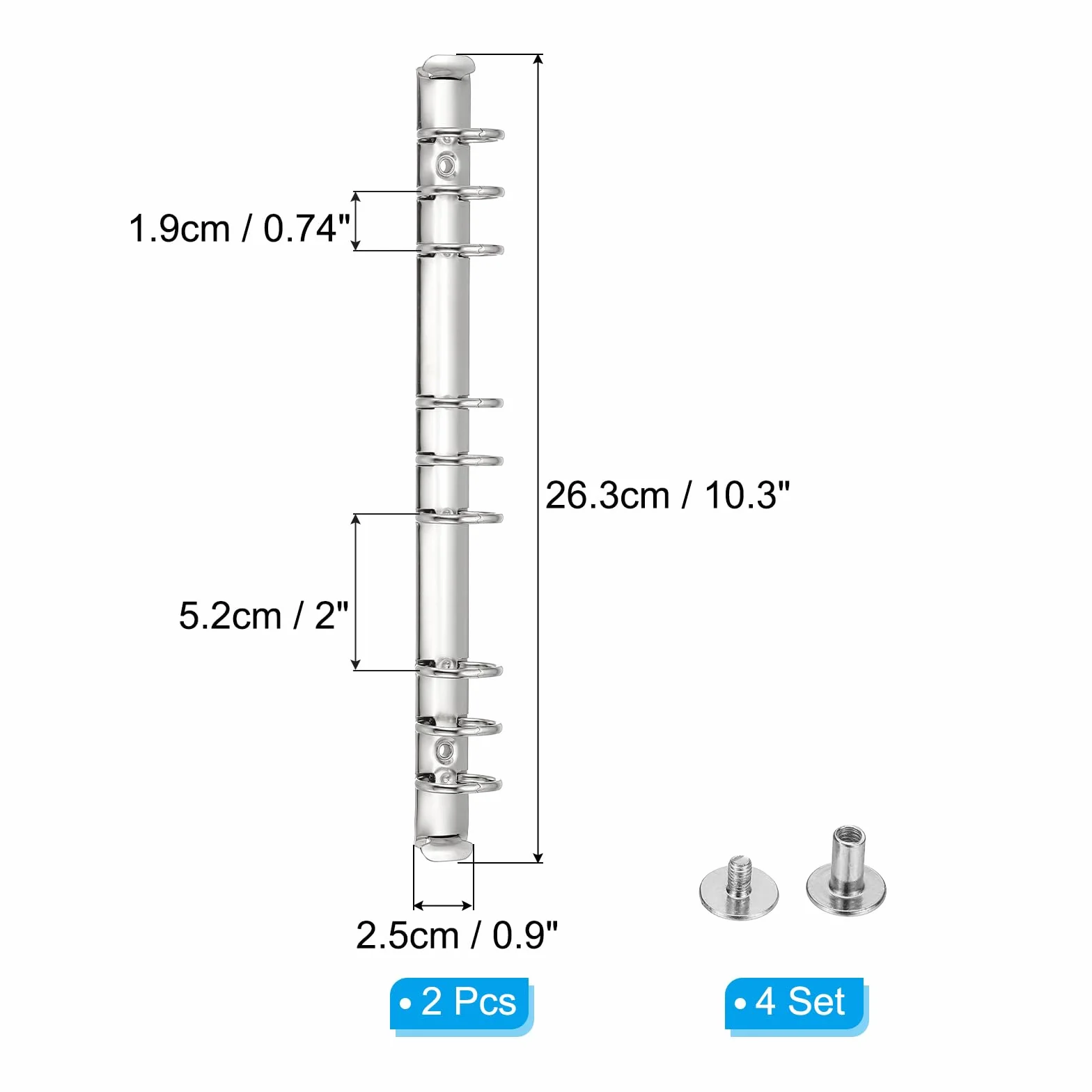 PATIKIL B5 Mechanizmy segregatora 9-otworowe, 2 zestawy zamiennych grzbietów do segregatorów, 2.5 cm, w kolorze srebrnym