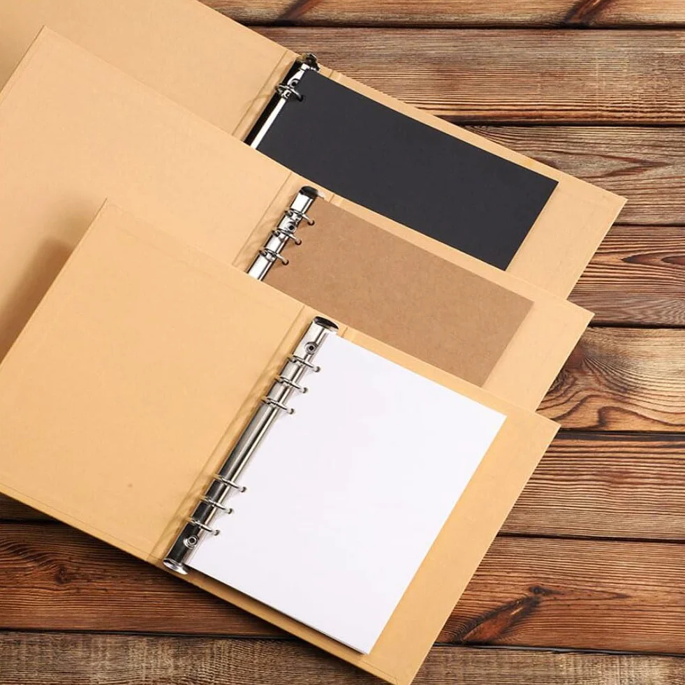 4 sztuki segregatorów A5, do uzupełniania, papier, 6 otworów, segregator A5, okładka, papier typu kraft, do wypełniania notebooka, biura, artykułów piśmienniczych