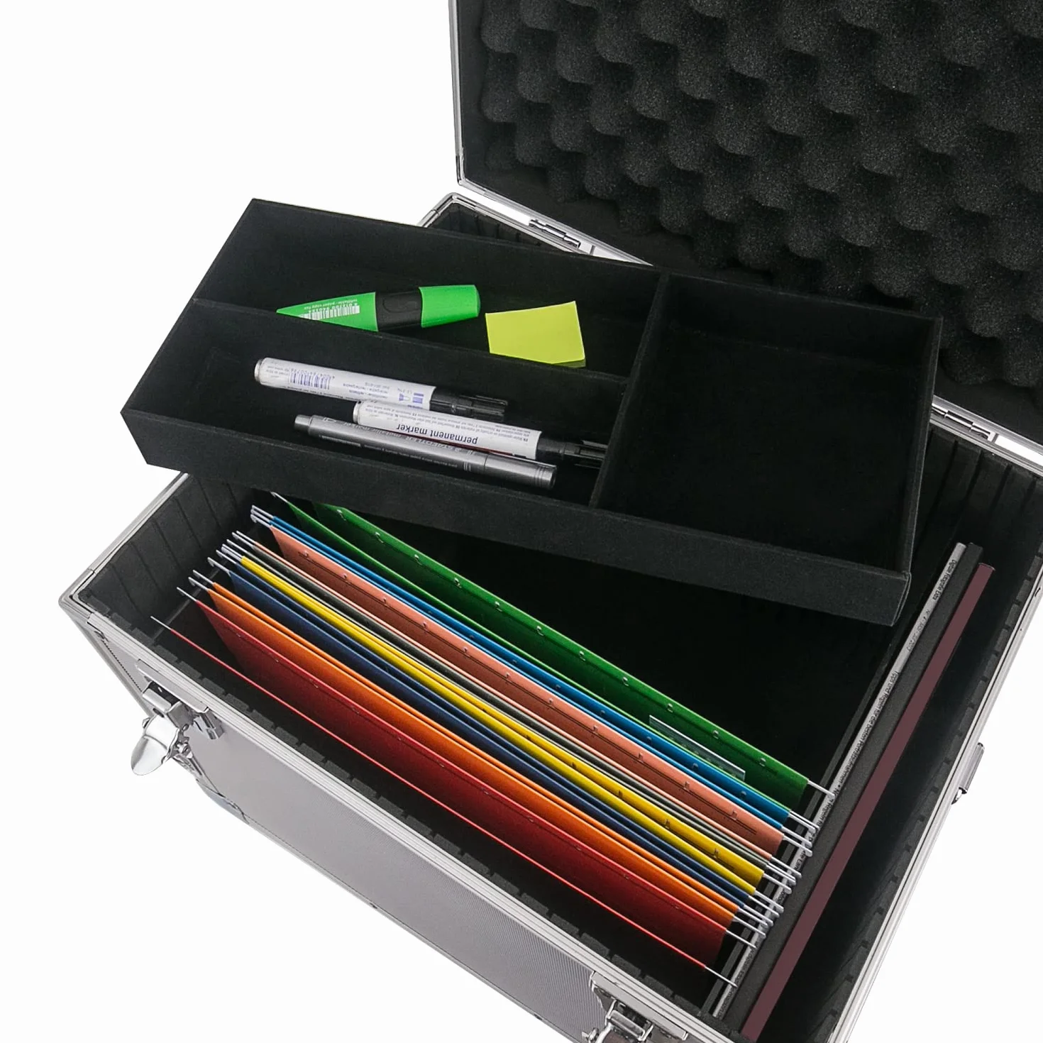 HMF 14812-02 skrzynka na teczki wiszące, aluminiowa walizka na teczki wiszące DIN A4, 41 x 33 x 36 cm