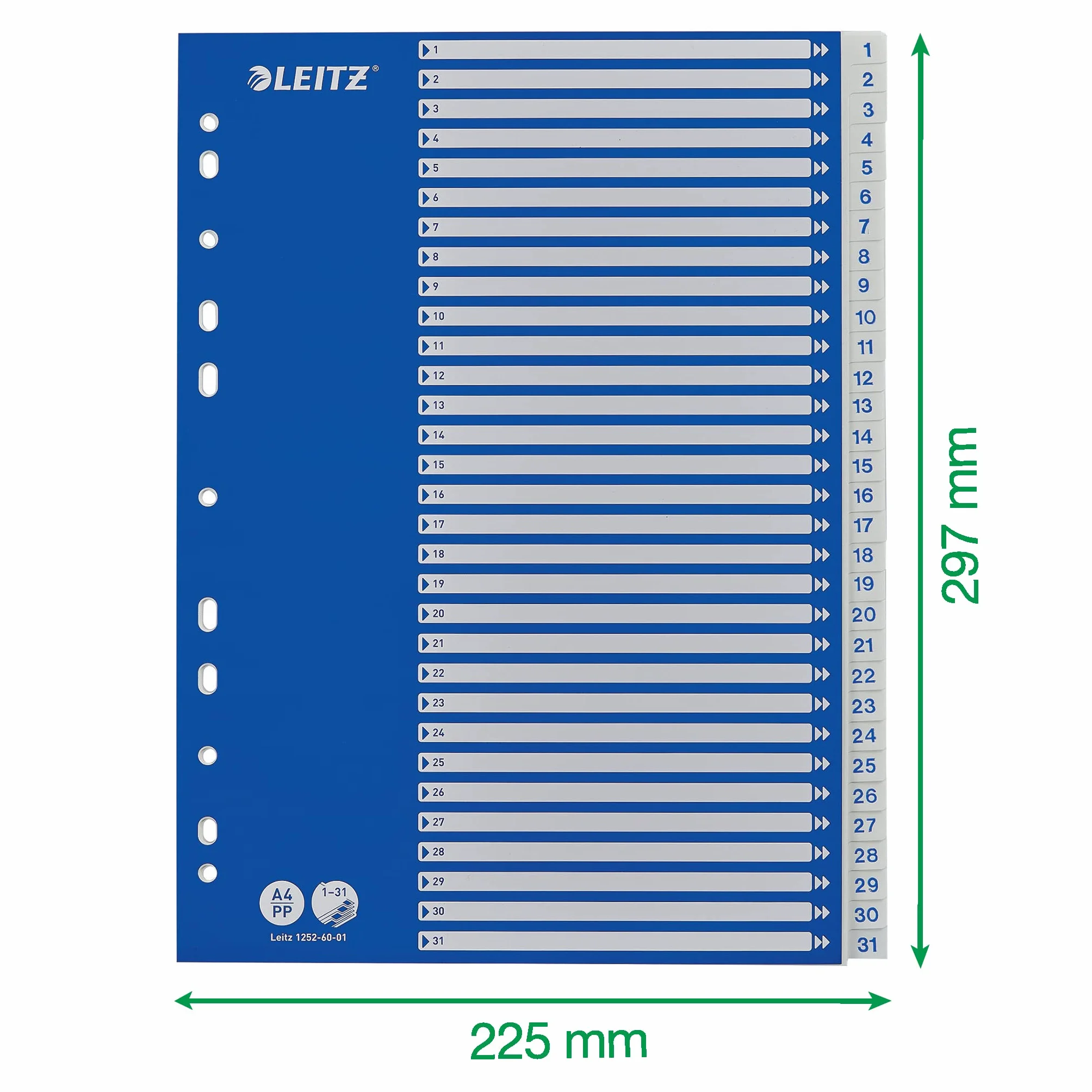 Leitz A4 1-31 Indeks, wytrzymałe tworzywo sztuczne i karton, niebieski/biały