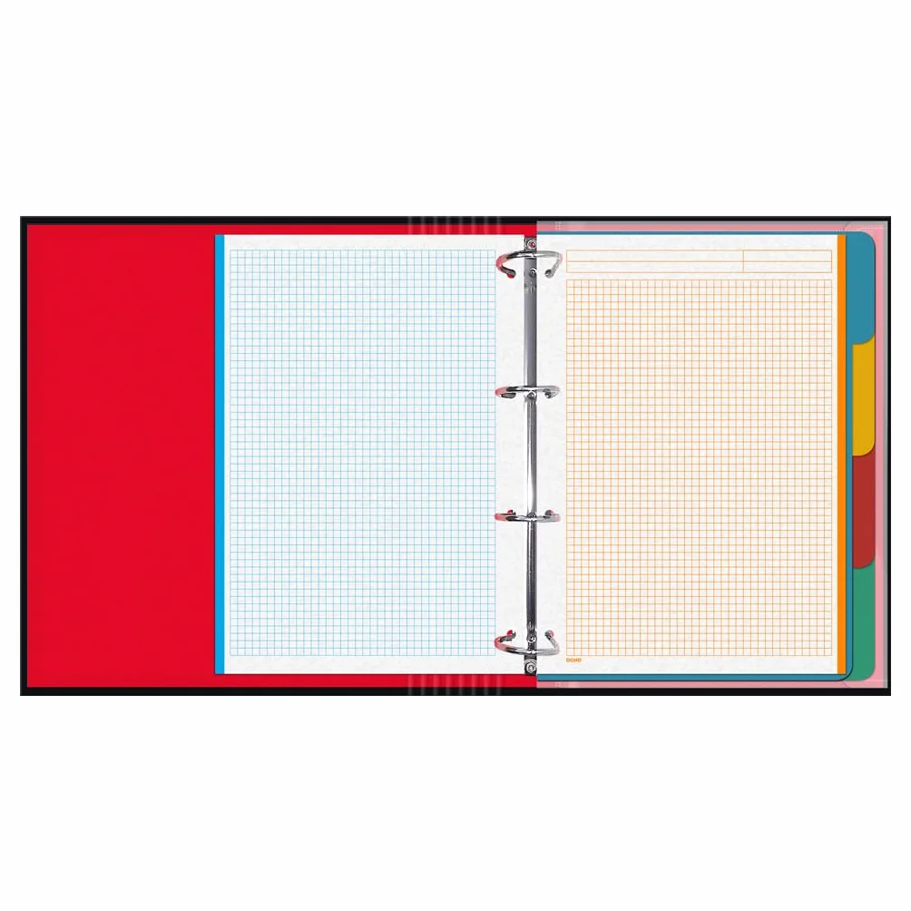 Dohe - Segregator z 4 pierścieniami, 100 arkuszy - format A4, zamknięcie gumowe, 4 przekładki kolorów, koperta na dokumenty, papier 90 g/m², kompresor, przybory szkolne
