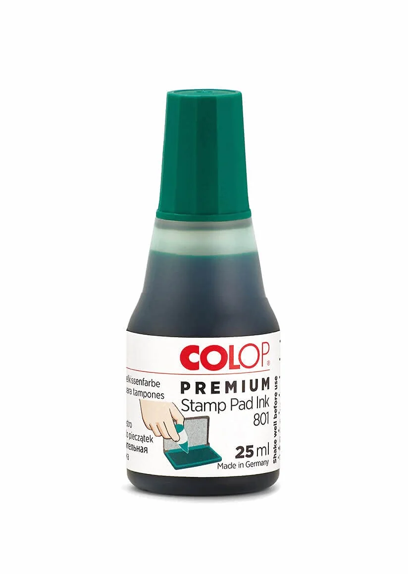 Colop 801 podkładka do stempli atrament wysokiej jakości na bazie wody 25 ml zielony Ref 55002350
