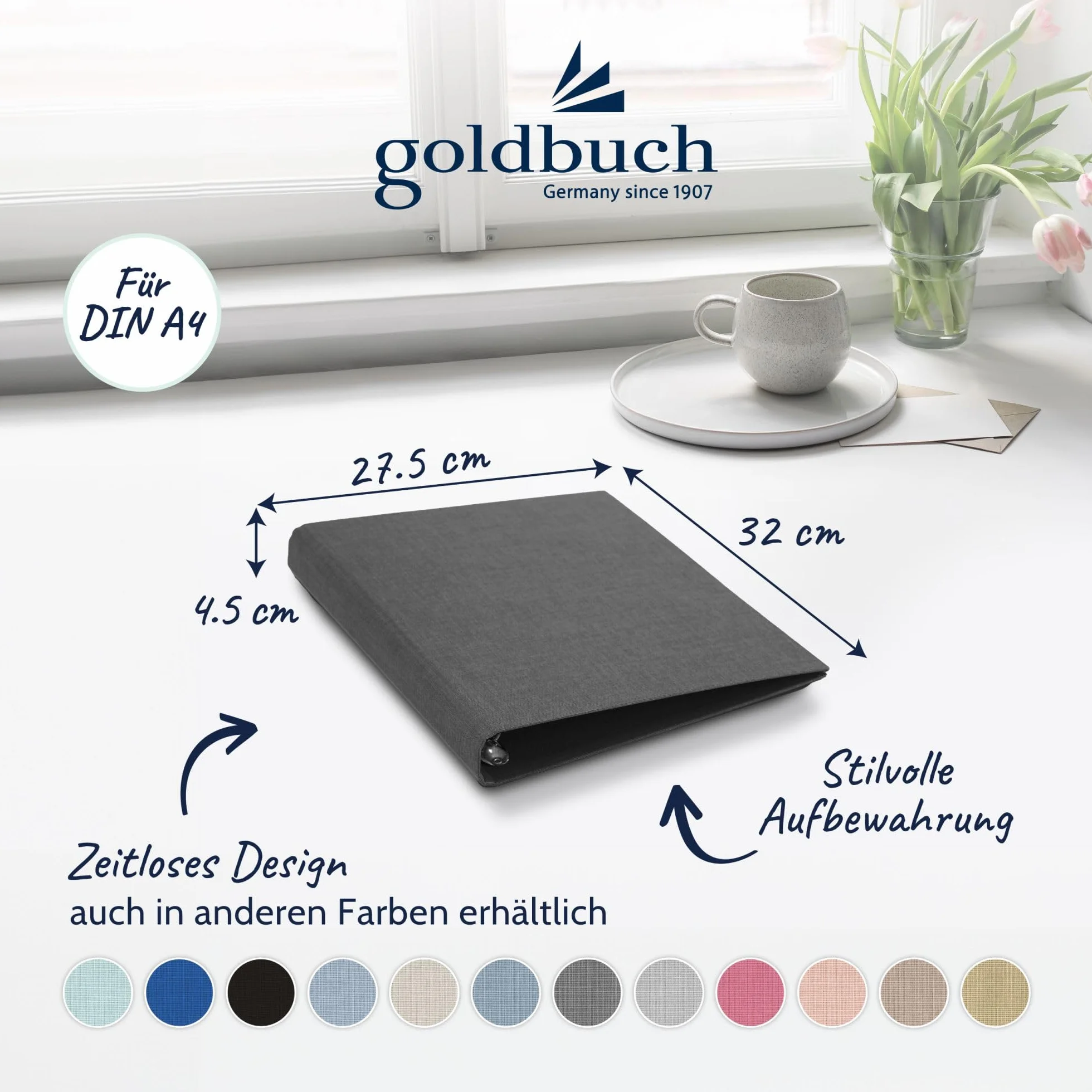 goldbuch 37725 Bella Vista, album fotograficzny 26 x 32 cm, fotoksiążka z lnu, segregator na zdjęcia do samodzielnego ozdobienia i wypełnienia, format DIN A4, idealny na podróż i urlop, szary