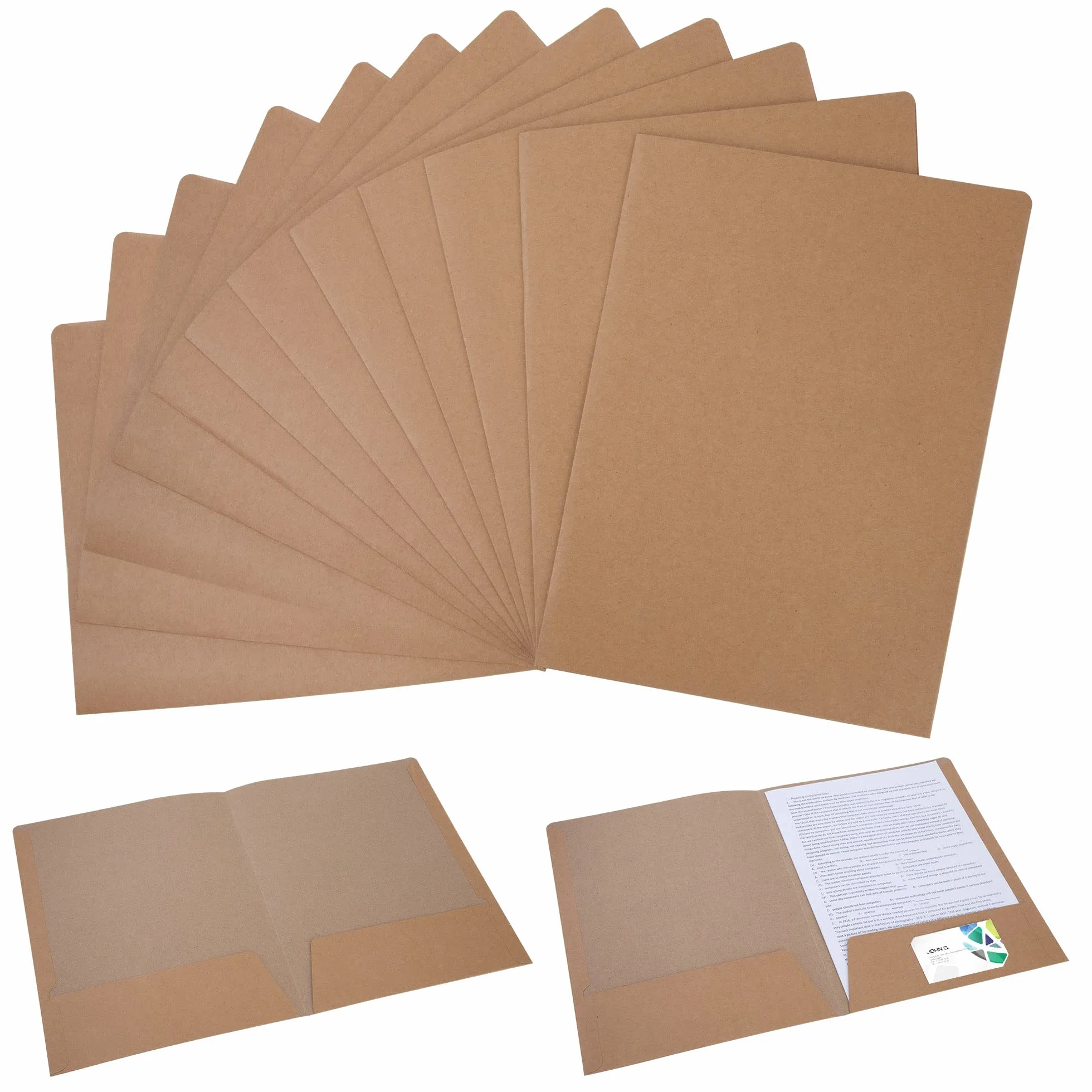 Teczka na dokumenty z papieru kraftowego, format A4, z dwoma kieszeniami, organizer do przechowywania dokumentów biurowych, raportów, materiałów prezentacyjnych, szkolnych dokumentów, 12 szt