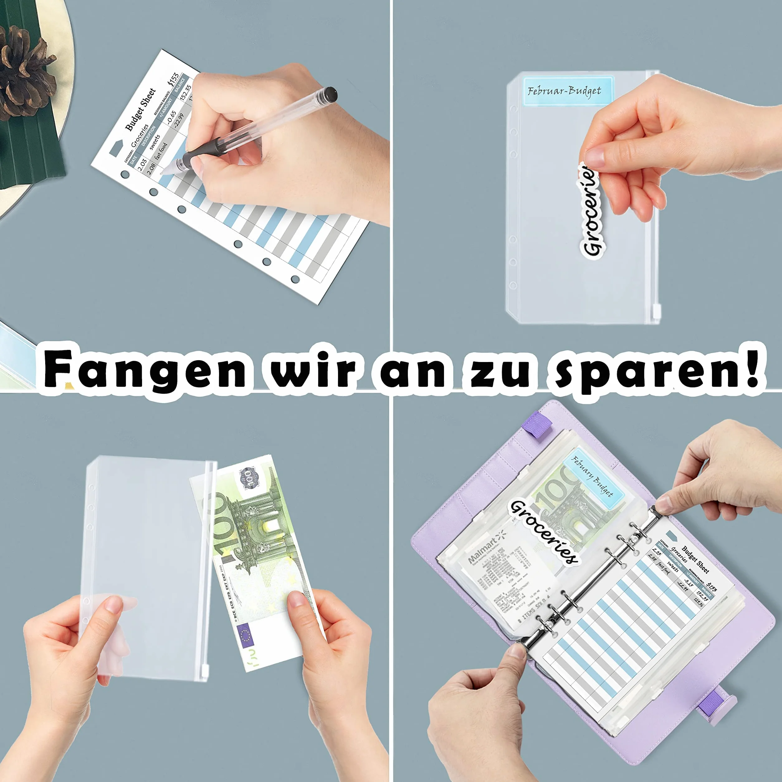 Harphia A6 Budget Planner Kit, Budget Planner Set, with Money Envelopes, Budget Sheets, Matching Stickers and Labels, 7.4 x 5.71 inches/18.8 x 14.5 cm (NPNB-140F-A6-Purple)