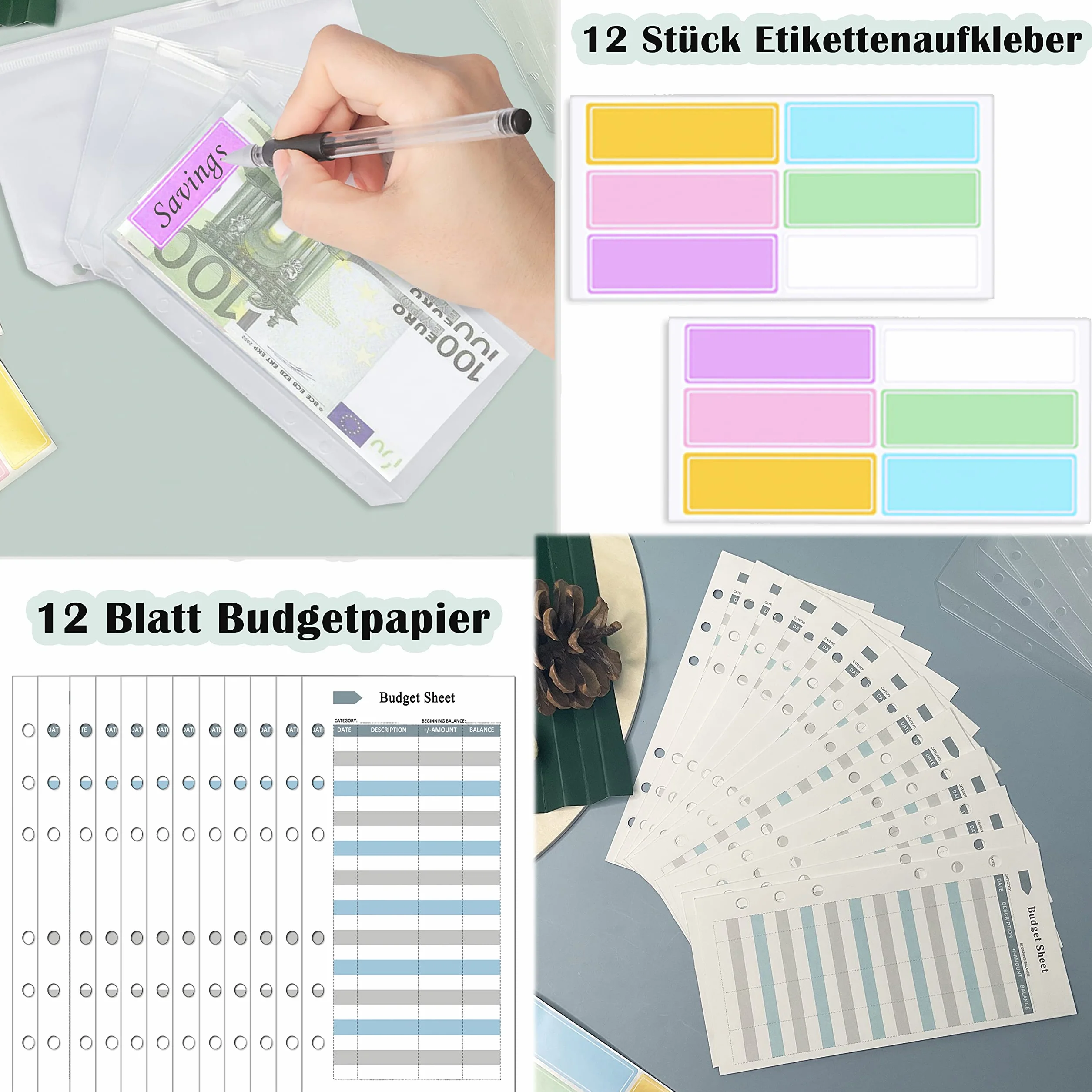 Harphia A6 Budget Planner Kit, Budget Planner Set, with Money Envelopes, Budget Sheets, Matching Stickers and Labels, 7.4 x 5.71 inches/18.8 x 14.5 cm (NPNB-140F-A6-Purple)