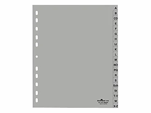 Durable 651010 A–Z zakładka (A4, wytłaczane zakładki, A-Z 20-częściowy, z polipropylenu, w pełni pokrywający) (10 sztuk, rejestr A-Z)