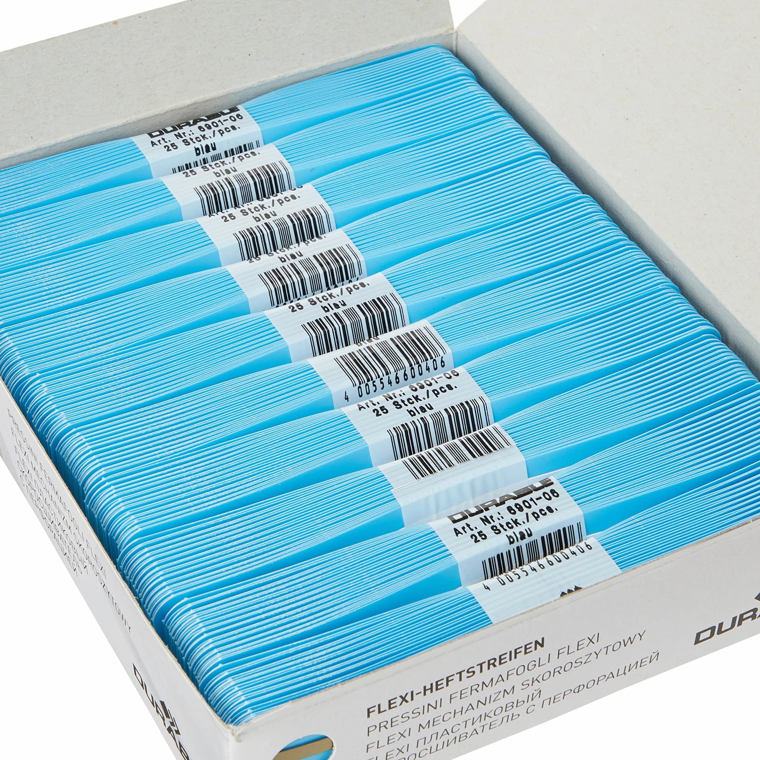 Durable 690106 Mechanizm skoroszytowy Flexi, opak. 250 sztuk, kolor niebieski.