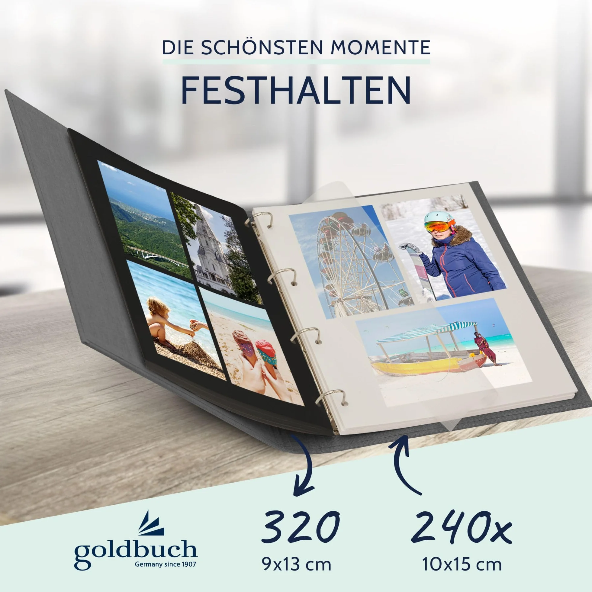 goldbuch 37725 Bella Vista, album fotograficzny 26 x 32 cm, fotoksiążka z lnu, segregator na zdjęcia do samodzielnego ozdobienia i wypełnienia, format DIN A4, idealny na podróż i urlop, szary