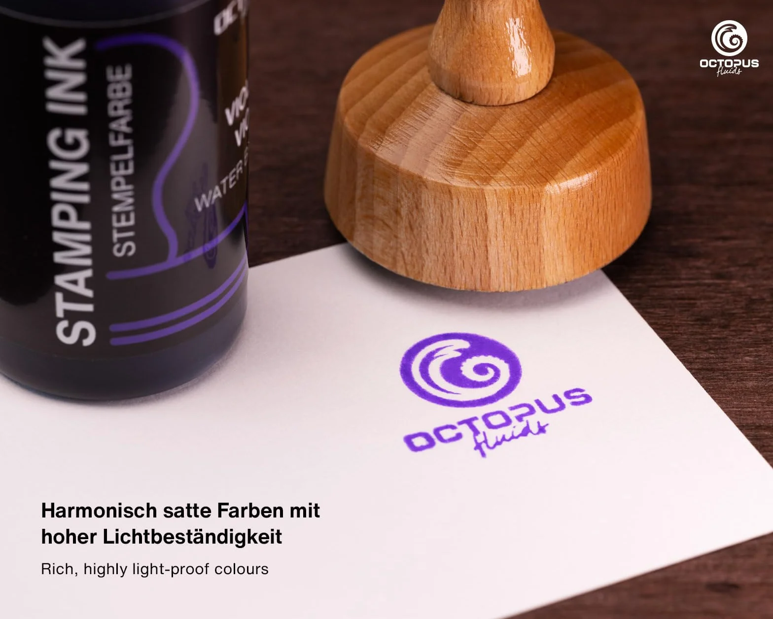 Octopus Tusz do stemplowania płynów, tusz do wielokrotnego napełniania do stempli i automatycznych maszyn do stemplowania, tusz do stemplowania 30 ml, fioletowy bez oleju