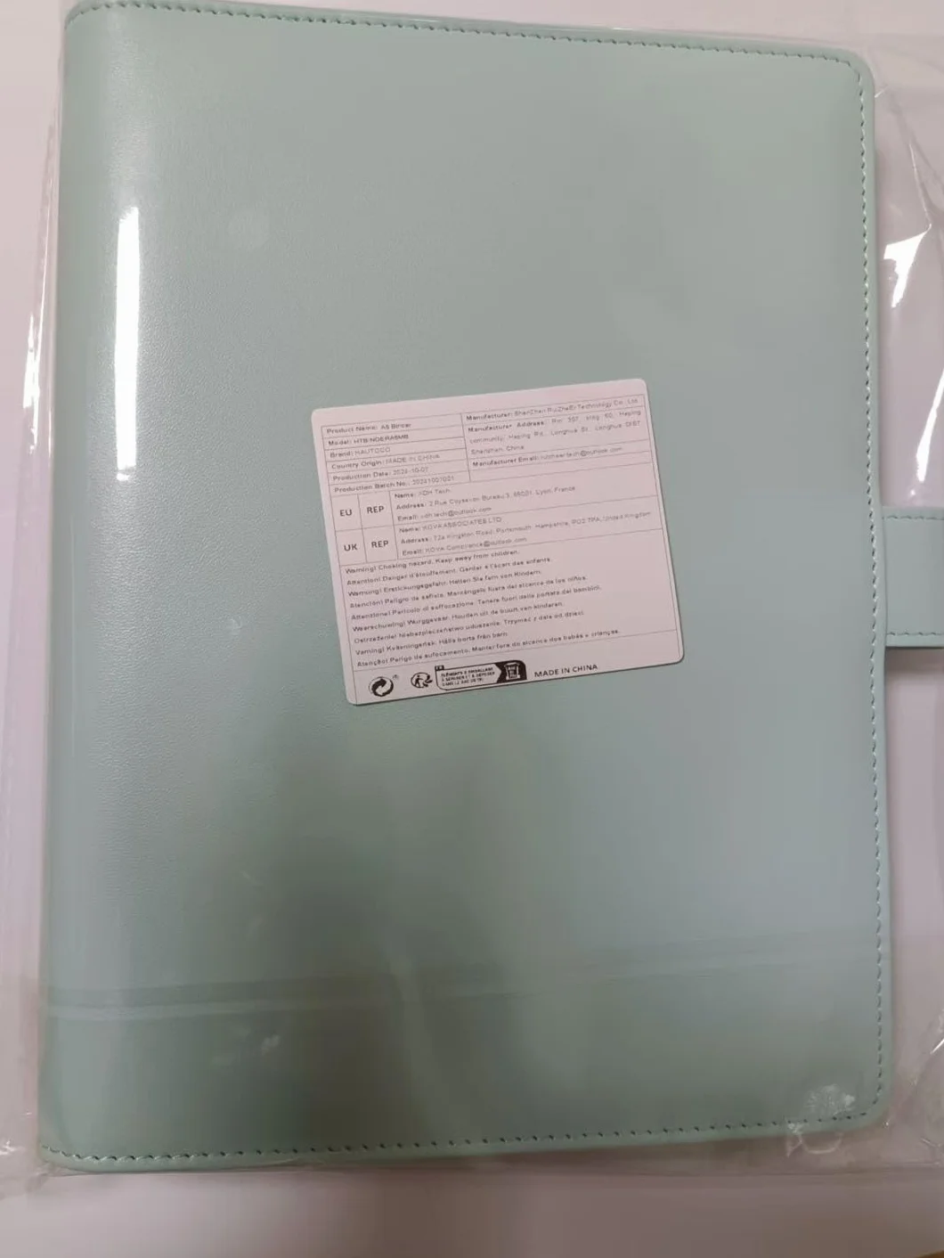 HAUTOCO okładka segregatora A5, ze skóry PU, do wielokrotnego uzupełniania arkuszy papieru w formacie A5, notatnik, organizer, segregator z magnetyczną klamrą, miętowo-niebieska