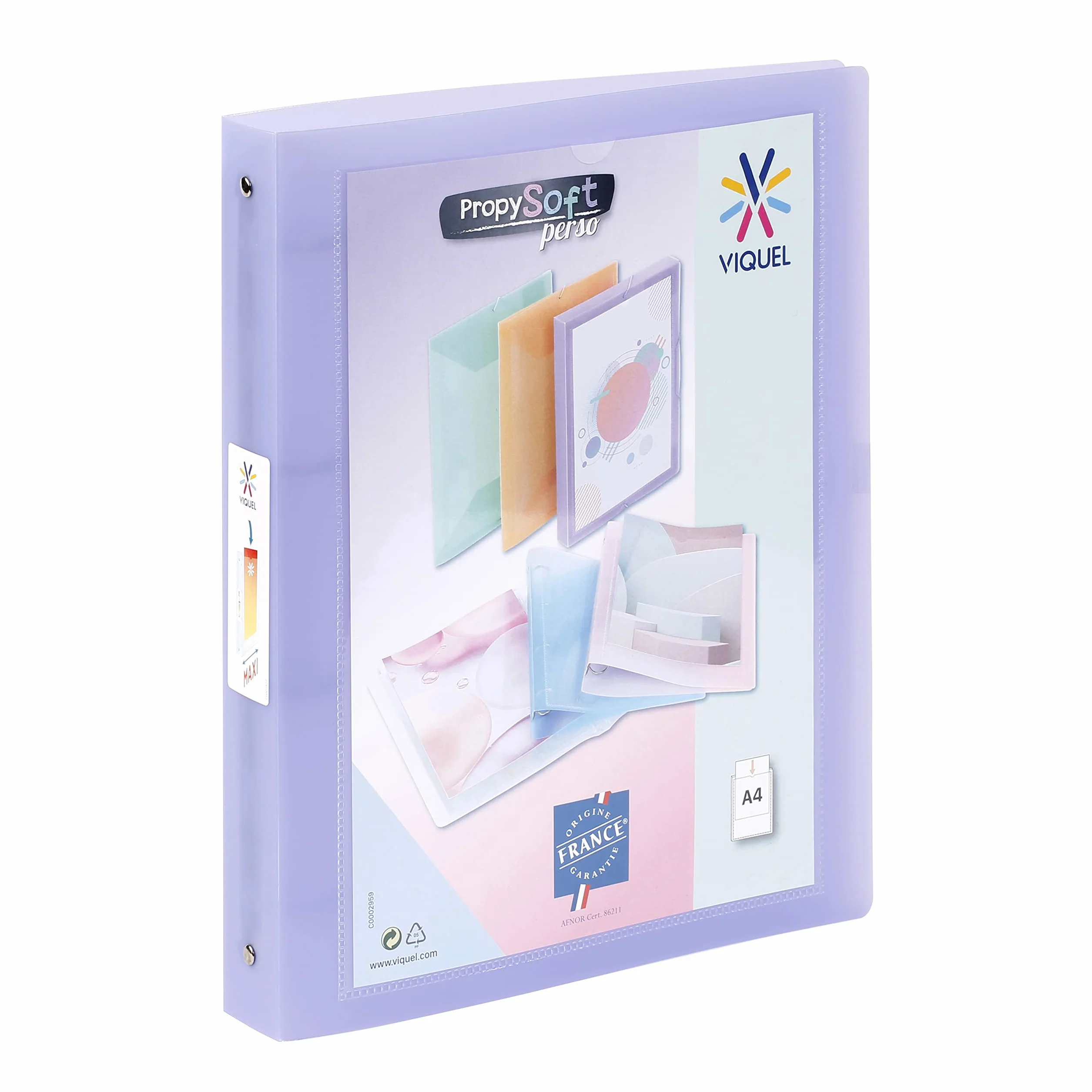 Viquel - segregator A4 MAXI z możliwością personalizacji, 4 pierścienie, tył 4 cm, do dokumentów A4, półprzezroczysty fiolet