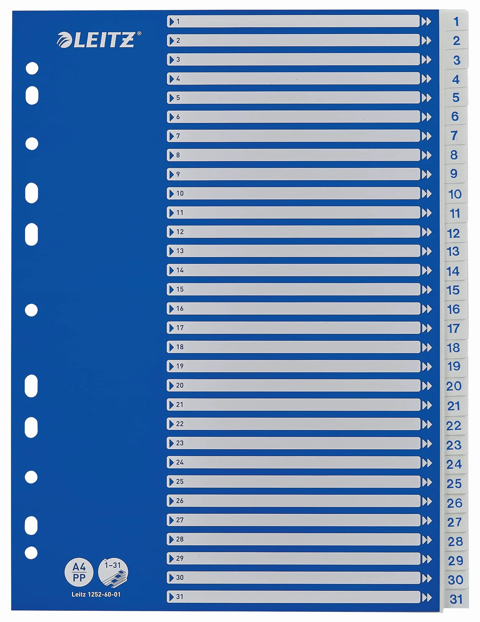Leitz A4 1-31 Indeks, wytrzymałe tworzywo sztuczne i karton, niebieski/biały