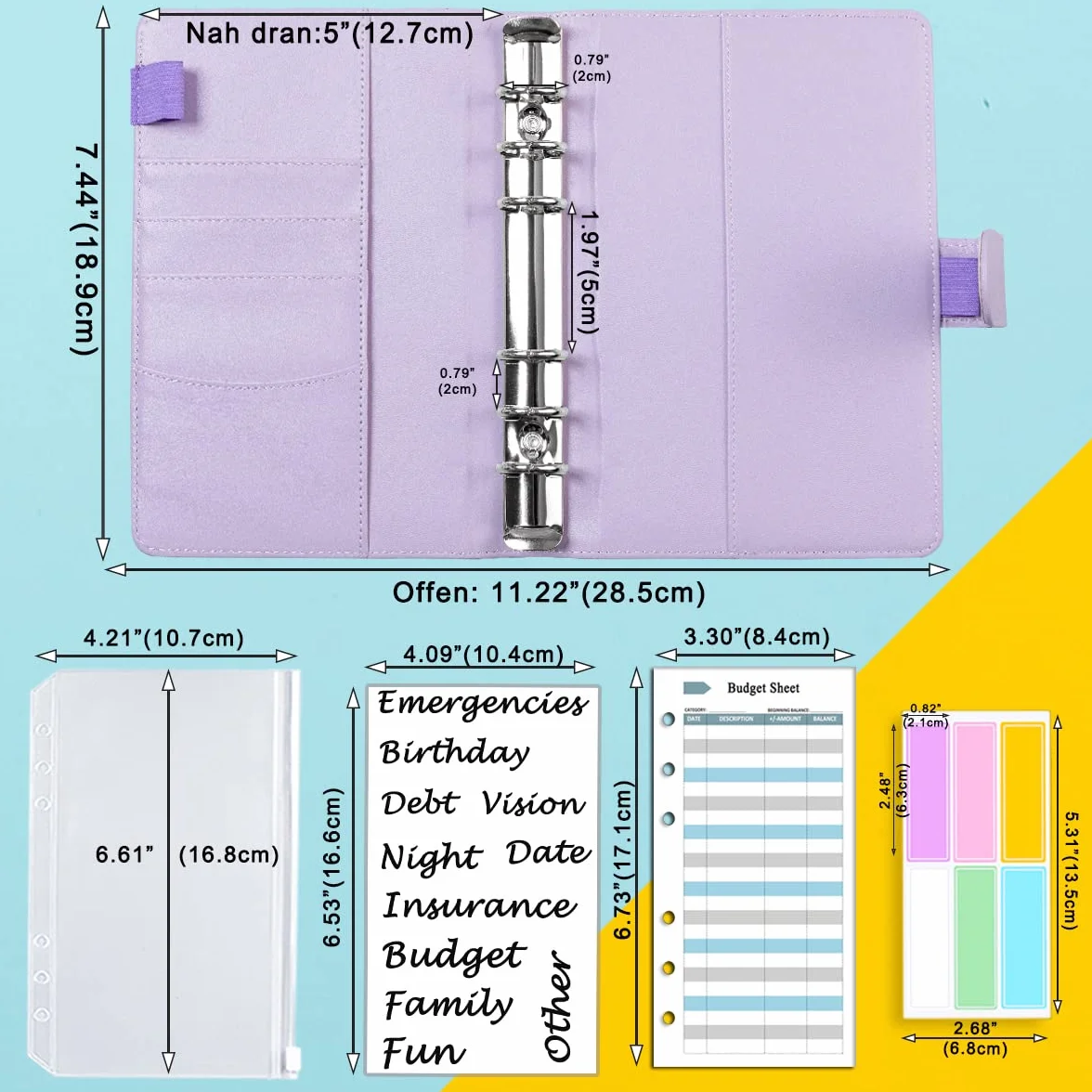 Harphia A6 Budget Planner Kit, Budget Planner Set, with Money Envelopes, Budget Sheets, Matching Stickers and Labels, 7.4 x 5.71 inches/18.8 x 14.5 cm (NPNB-140F-A6-Purple)