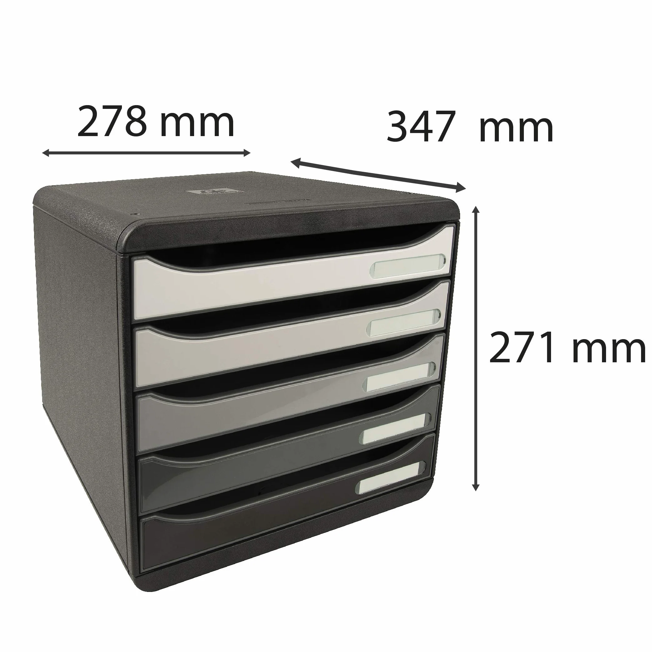 Exacompta 3097294D organizer Premium Big Box Shades Of Grey 5 szuflad o dużej pojemności pojemnik na dokumenty A4+ dla większej ilości miejsca na biurku szafka w różnych odcieniach szarości