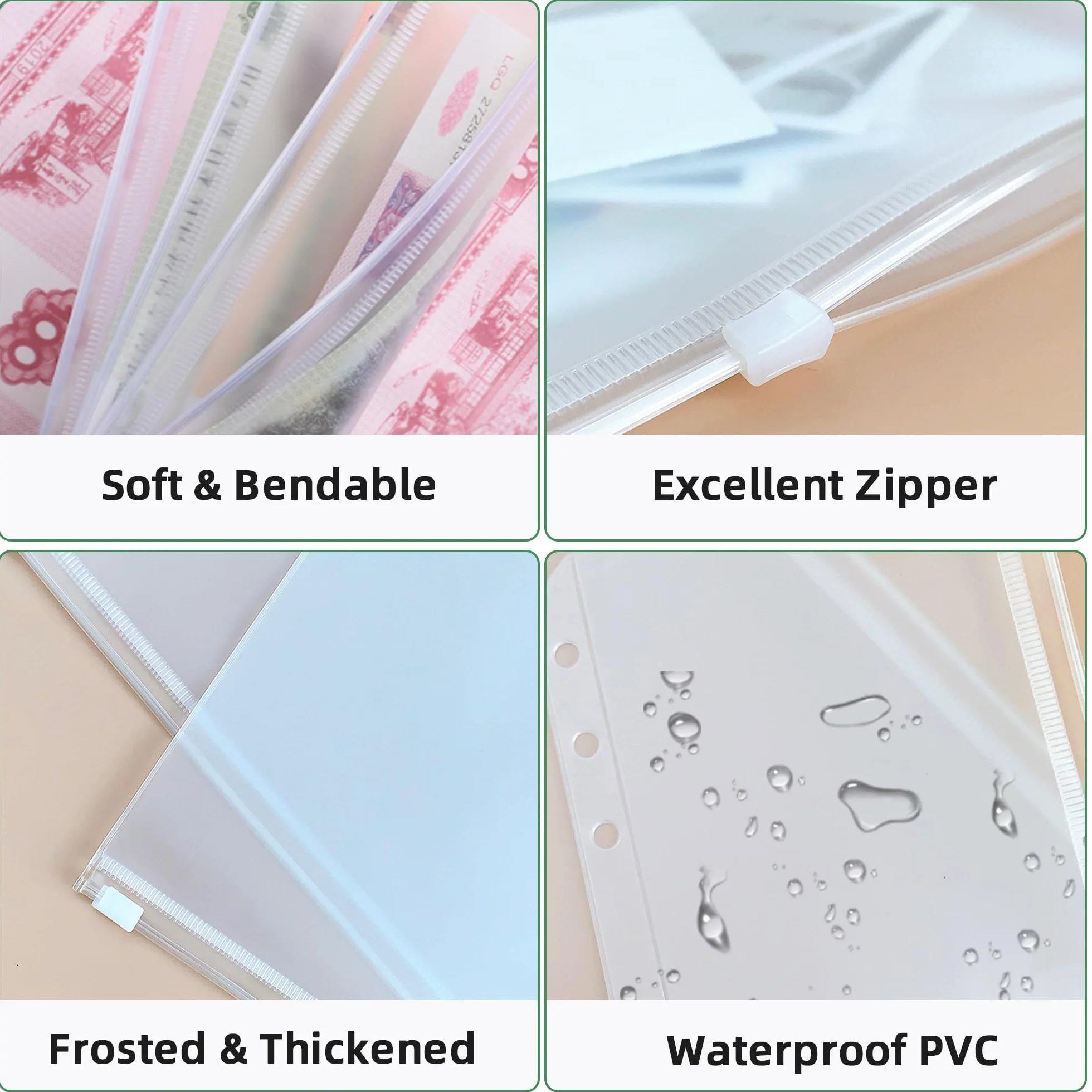 segregator A5 z 12 szt. kieszonkami na dokumenty i 1 szt. osłoną segregatora, plastikowe przezroczyste wodoodporne koperty na gotówkę, zasuwany segregator z kieszonkami z otworami, plastikowe