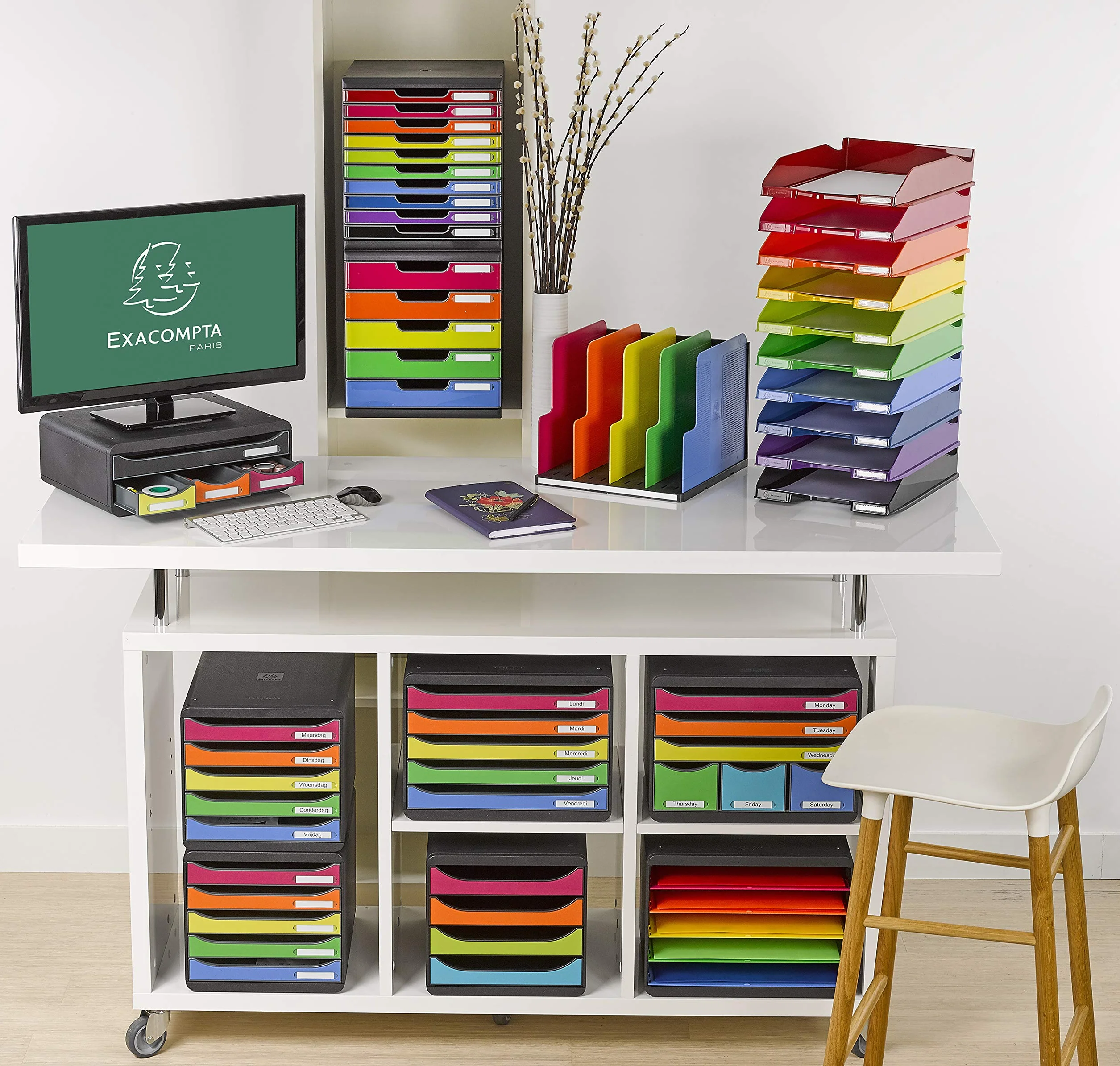 Exacompta 3097294D organizer Premium Big Box Shades Of Grey 5 szuflad o dużej pojemności pojemnik na dokumenty A4+ dla większej ilości miejsca na biurku szafka w różnych odcieniach szarości