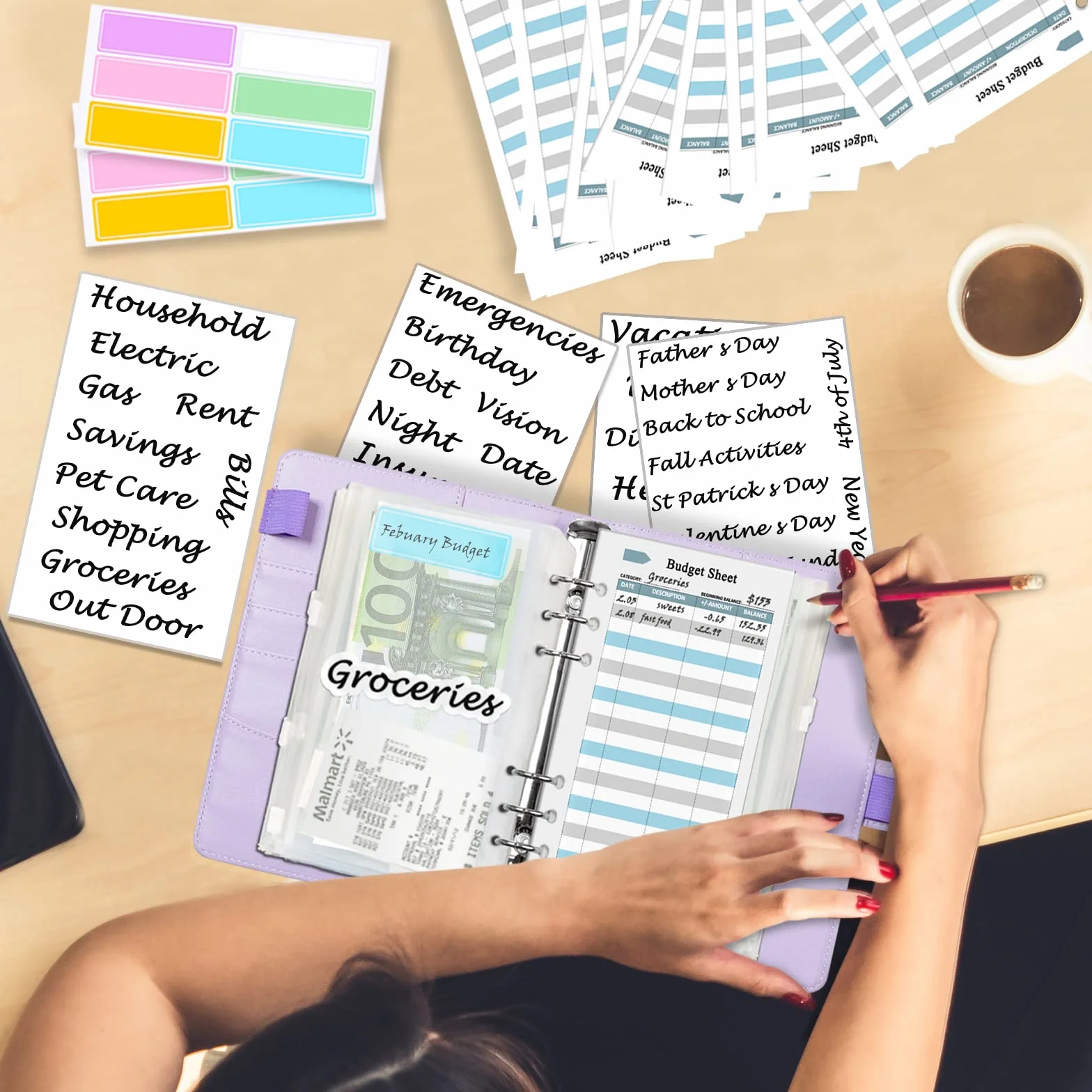 Harphia A6 Budget Planner Kit, Budget Planner Set, with Money Envelopes, Budget Sheets, Matching Stickers and Labels, 7.4 x 5.71 inches/18.8 x 14.5 cm (NPNB-140F-A6-Purple)