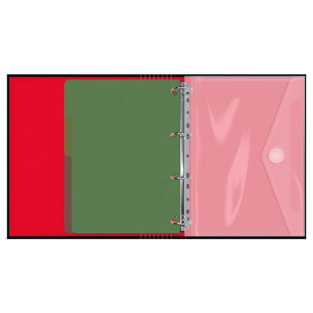 Dohe - Segregator z 4 pierścieniami, 100 arkuszy - format A4, zamknięcie gumowe, 4 przekładki kolorów, koperta na dokumenty, papier 90 g/m², kompresor, przybory szkolne