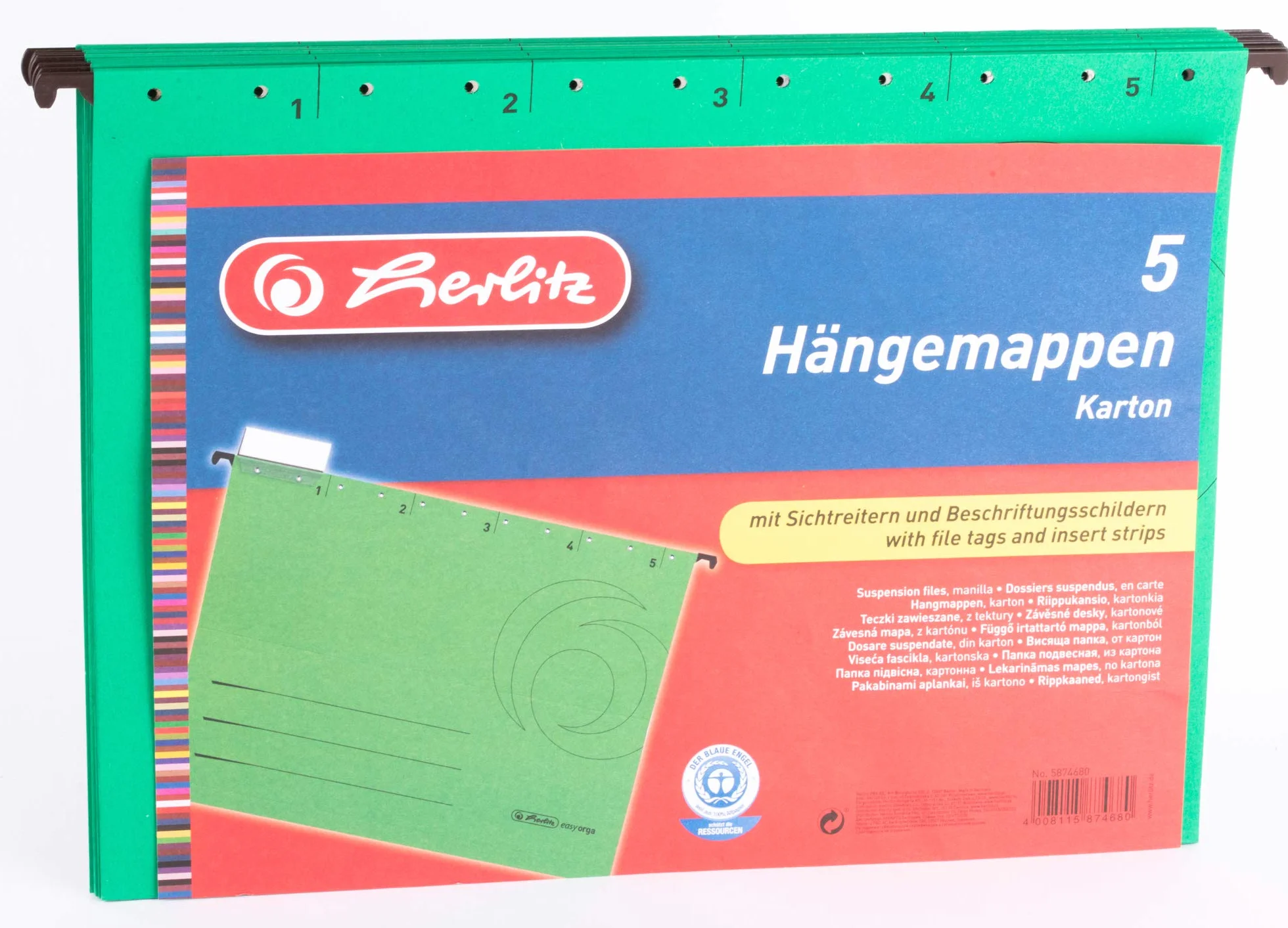 Herlitz A4 pilnik do zawieszenia - zielony (5 sztuk)