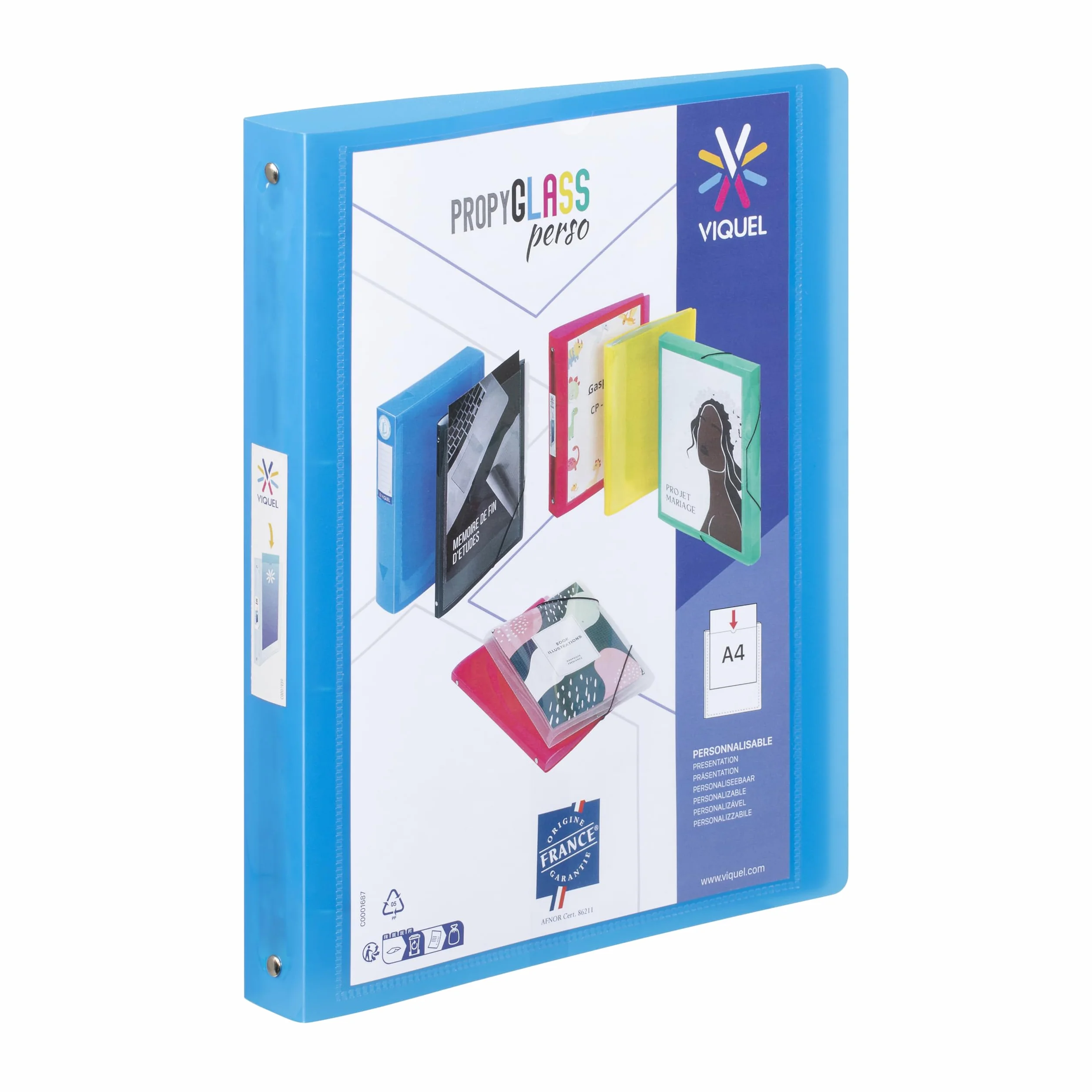 Viquel - Miękki segregator z tworzywa sztucznego z 4 pierścieniami - Folder z możliwością dostosowania 3,5 cm - Etykieta identyfikacyjna - Format A4 - Najwyższa jakość - Wyprodukowano we Francji -