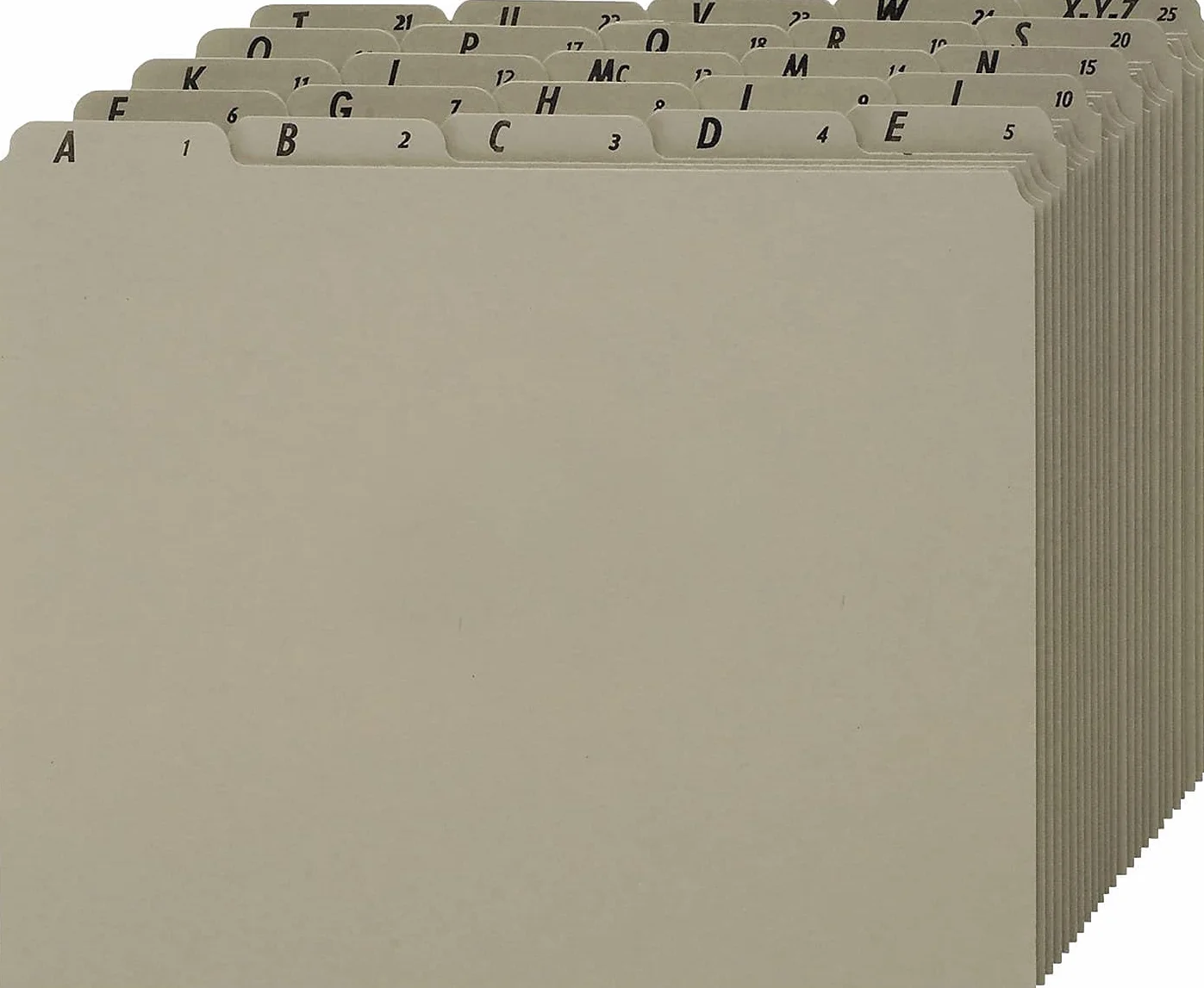 Pendaflex PN925 prowadnice na dokumenty górne z recyklingu, Alpha, zakładka 1/5, prasownica, litera (zestaw 25 sztuk), szare